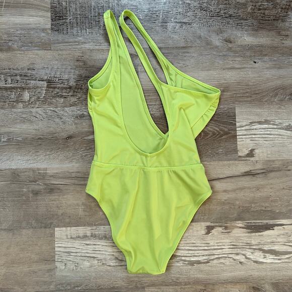 Solid & Striped Lime Green One Shoulder Swimsuit Asymmetrical Cutout NWOT S - Picture 4 of 7